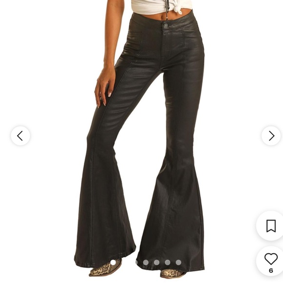 Rock and roll black leather flare jeans - Picture 4 of 6